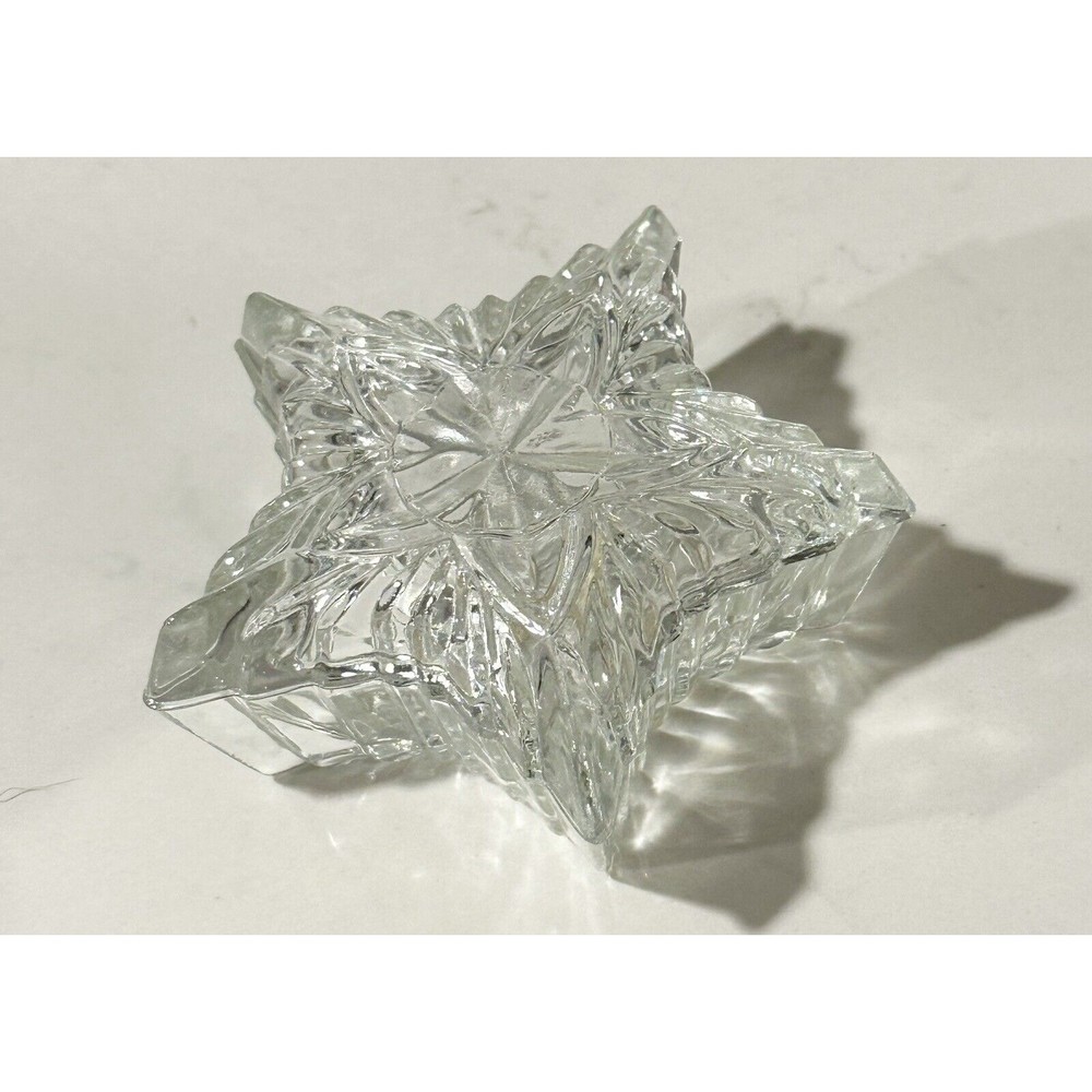 Vtg Crystal Clear Star Shape Lead Crystal Trinket Jewelry Box Romania Glass Lid - Picture 2 of 16